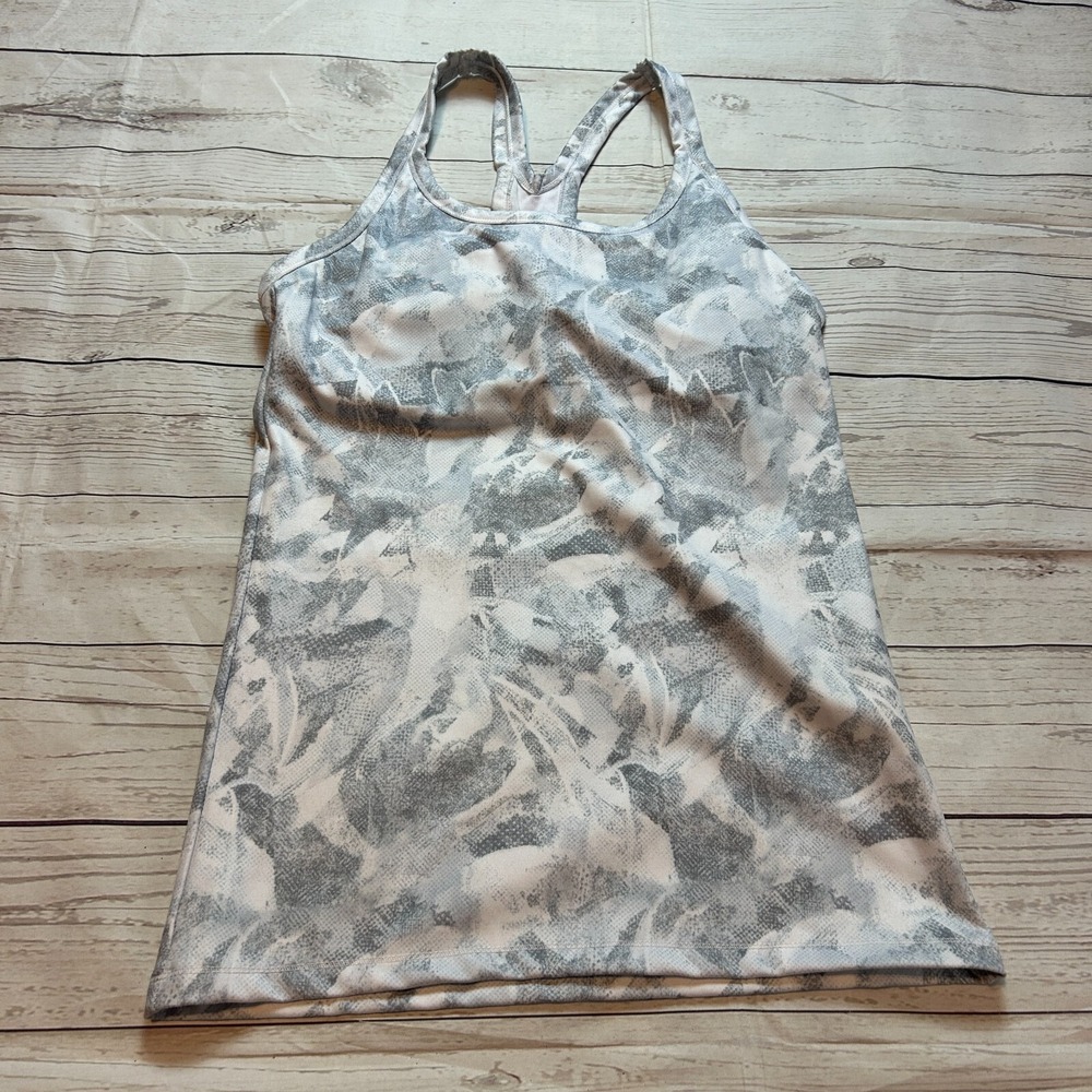Vogo Gray Tie Dye Stretch Athletic Tank Top Built-in-Bra Women's Size Small